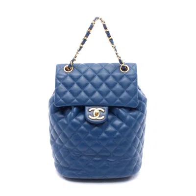 Pre-owned Chanel Matelasse Lambskin Backpack In Blue