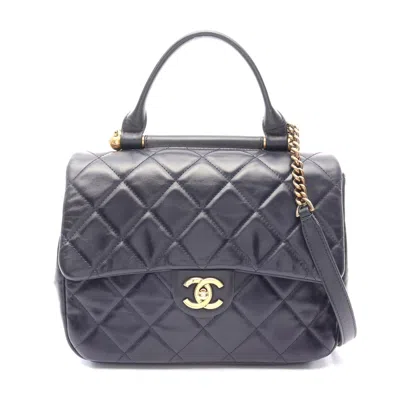 Pre-owned Chanel Matelasse Lambskin Top Handle Shoulder Bag In Blue