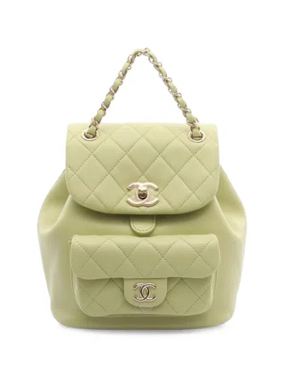 Pre-owned Chanel Matelassé Leather Backpack In Green