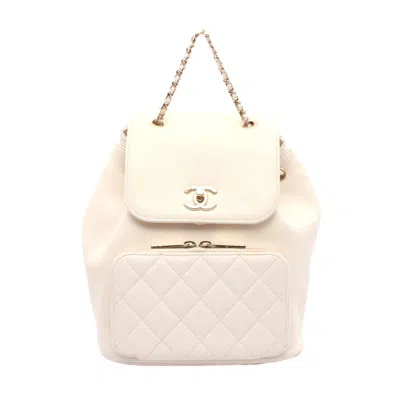 Pre-owned Chanel Matelasse Leather Backpack In White