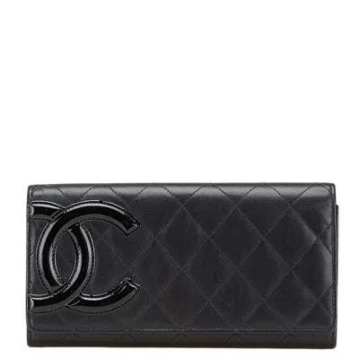 Pre-owned Chanel Matelasse Leather Long Wallet (bi-fold) () In Black