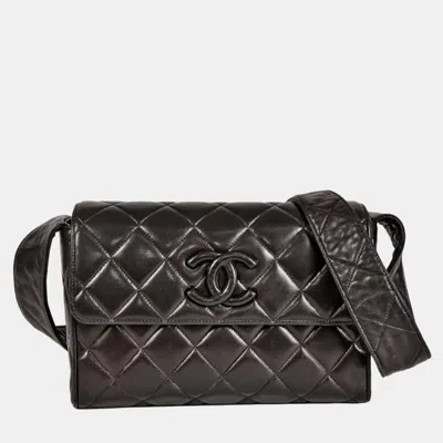 Pre-owned Chanel Matelasse Leather Shoulder Bag Lambskin Black Coco Mark
