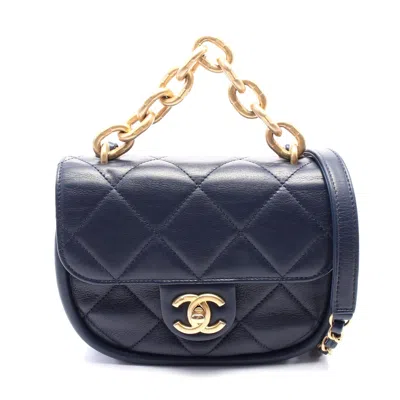 Pre-owned Chanel Matelasse Leather Shoulder Bag Navy In Blue