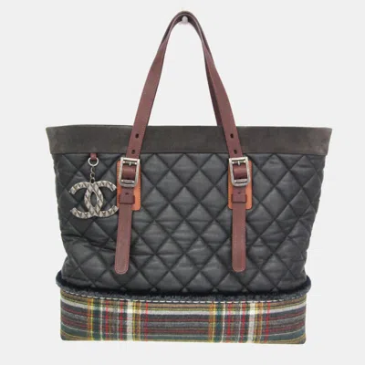 Pre-owned Chanel Matelasse Leather Suede Tweed Canvas Tote Bag Black Brown Green In Multi
