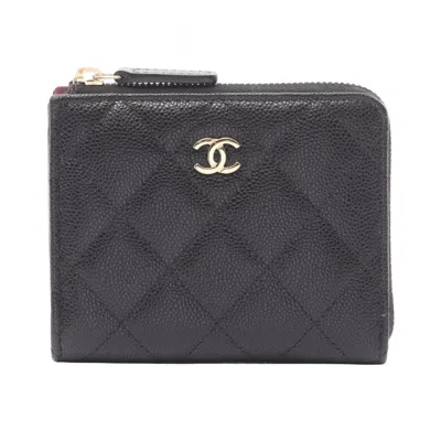 Pre-owned Chanel Matelasse Leather Wallet (bi-fold) () In Black