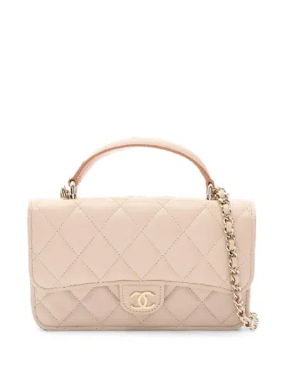 Pre-owned Chanel Matelassé Leather Wallet In Neutrals