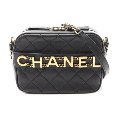 Pre-owned Chanel Matelasse Logo Camera Shoulder Bag In Black
