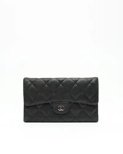 Pre-owned Chanel Matelasse Long Wallet In Black