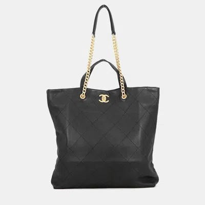 Pre-owned Chanel Matelasse Maxi Shopping Tote Black Soft Caviar Leather