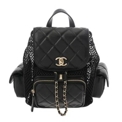 Pre-owned Chanel Matelasse Mesh Leather Backpack () In Black
