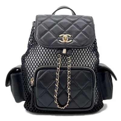 Pre-owned Chanel Matelasse Mesh Leather Backpack () In Black
