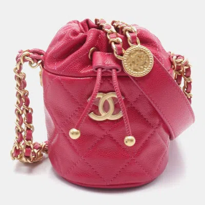 Pre-owned Chanel Matelasse Mini Bucket Shoulder Bag Leather Pink