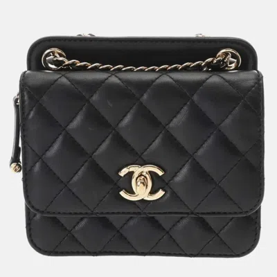 Pre-owned Chanel Matelasse Mini Chain Shoulder Black Lambskin Bag