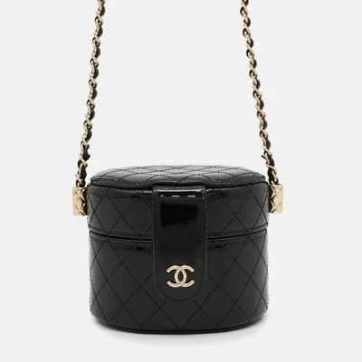Pre-owned Chanel Matelasse Mini Chain Vanity Black Patent Leather