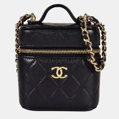 Pre-owned Chanel Matelasse Mini Vanity Shoulder Bag Caviar Skin Black Coco Mark