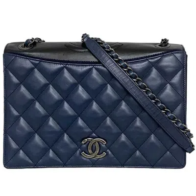Pre-owned Chanel Matelasse Navy Black Leather Shoulder Bag ()