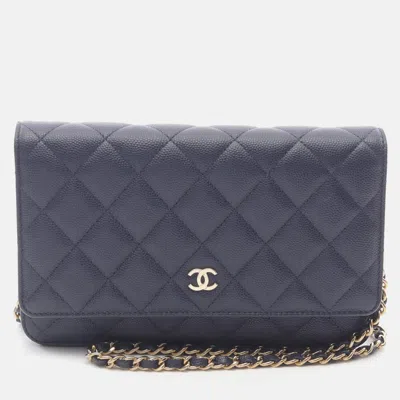 Pre-owned Chanel Matelasse Navy Blue Calfskin Crossbody Chain Shoulder Bag Ghw