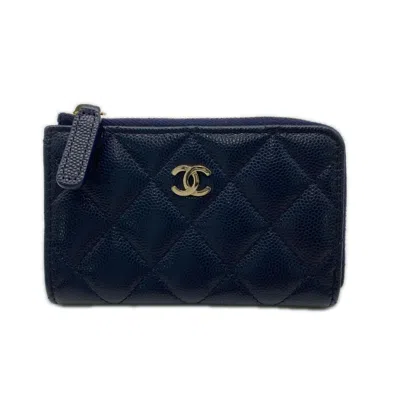 Pre-owned Chanel Matelasse Navy Grained Calfskin Coin Purse/coin Case ()