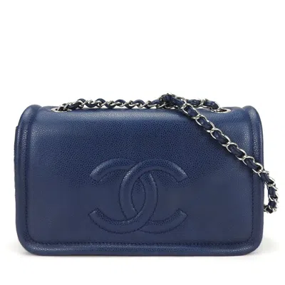 Pre-owned Chanel Matelasse Navy Grained Calfskin Shoulder Bag ()
