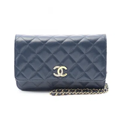 Pre-owned Chanel Matelasse Navy Leather Shoulder Bag () In Blue