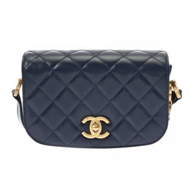 Pre-owned Chanel Matelasse Navy Suede Leather Shoulder Bag ()