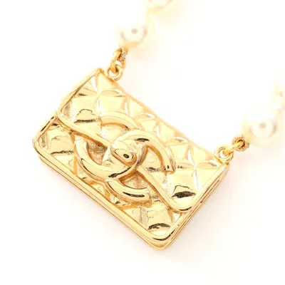 Pre-owned Chanel Matelasse Necklace Gold Plated Faux Pearl