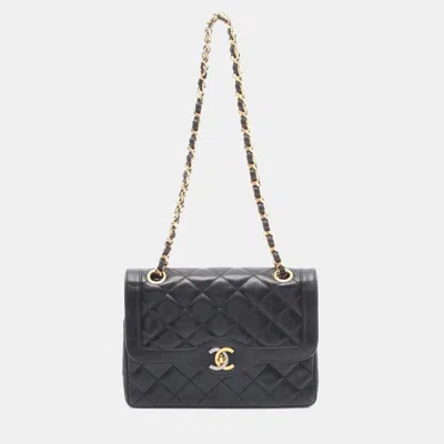 Pre-owned Chanel Matelasse Paris Limited Edition Double Flap Shoulder Bag In Lambskin Leather Black