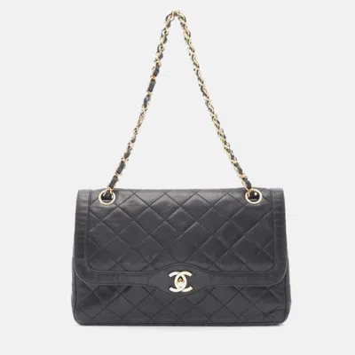 Pre-owned Chanel Matelasse Paris Limited W Flap In Black