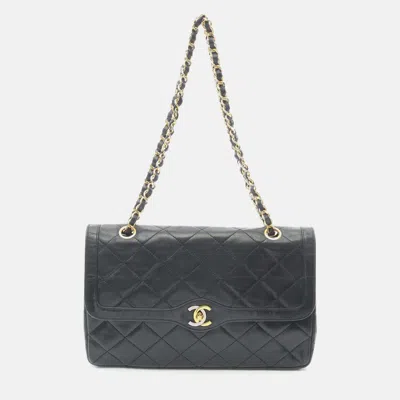 Pre-owned Chanel Matelasse Paris Limited W Flap Chain Shoulder Bag Lamb Leather Black Ghw