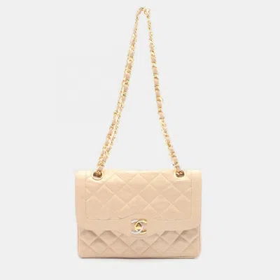 Pre-owned Chanel Matelasse Paris Limited W Flap Chain Shoulder Bag Leather Beige Coco Cc In Sand