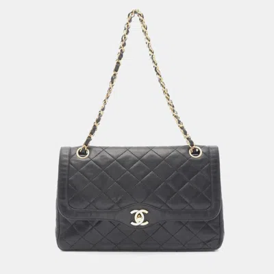 Pre-owned Chanel Matelasse Paris Limited W Flap Shoulder Bag Lambskin (sheepskin) Black