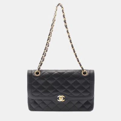 Pre-owned Chanel Matelasse Paris Limited W Flap Shoulder Bag Lambskin Sheepskin Black