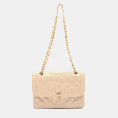 Pre-owned Chanel Matelasse Paris Limited W-flap Shoulder Bag Leather Beige In Sand