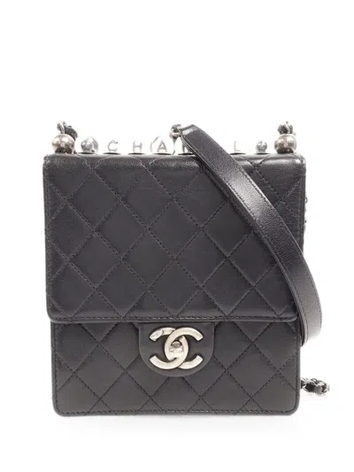 Pre-owned Chanel Matelasse Pearl Chain Shoulder Bag In Black