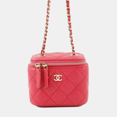 Pre-owned Chanel Matelasse Pink Caviar Leather Mini Vanity Chain Shoulder Bag