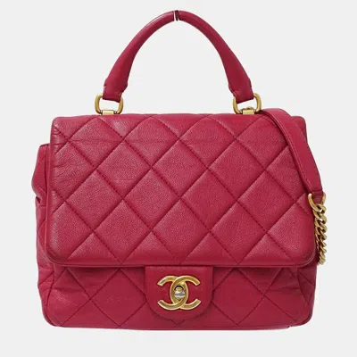 Pre-owned Chanel Matelasse Pink Caviar Skin Chain Shoulder Bag In Red