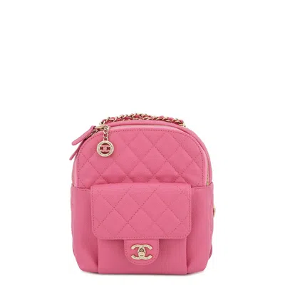 Pre-owned Chanel Matelasse Pink Grained Calfskin Backpack ()