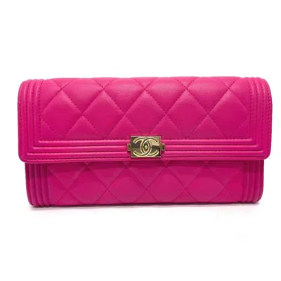 Pre-owned Chanel Matelasse Pink Leather Long Wallet (bi-fold) ()