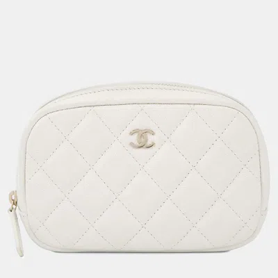 Pre-owned Chanel Matelasse Pouch White Caviar Leather