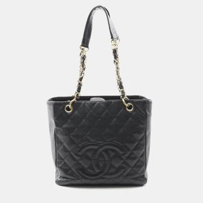 Pre-owned Chanel Matelasse Pst Chain Shoulder Tote Bag Calfskin Black Ghw