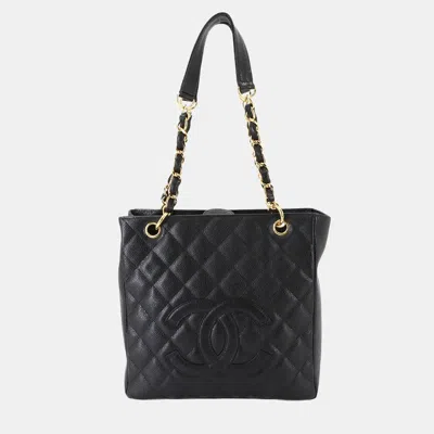 Pre-owned Chanel Matelasse Pst Chain Tote Bag In Black Caviar Leather With Gold Hardware