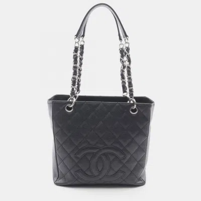 Pre-owned Chanel Matelasse Pst Tote Bag In Calfskin Leather Black