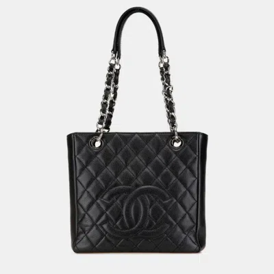 Pre-owned Chanel Matelasse Pst Tote Coco Mark Chain Bag Shoulder Black Caviar Skin