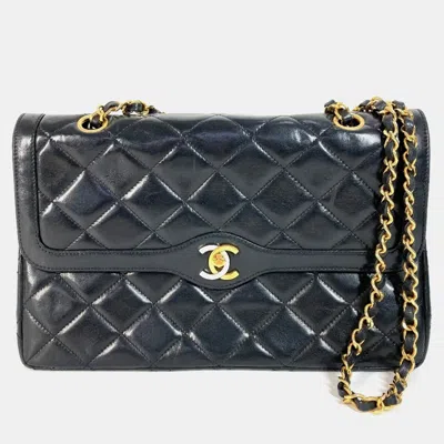 Pre-owned Chanel Matelasse Quilted Cc Coco Mark Bag W Chain Crossbody Flap Shoulder Lambskin Black