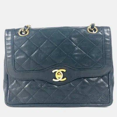 Pre-owned Chanel Matelasse Quilted Cc Coco Mark Bag W Chain Crossbody Flap Shoulder Lambskin Black