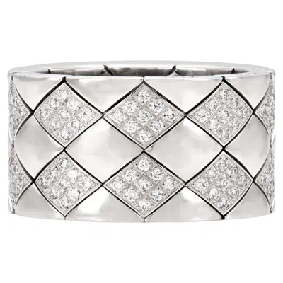 Pre-owned Chanel Matelasse Quilted Semi-flexible Ring With Diamonds In Multi