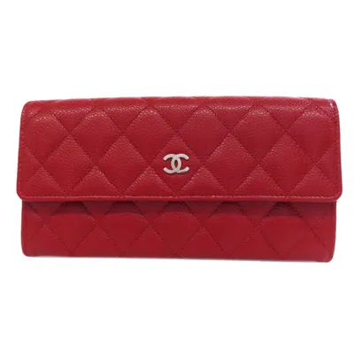 Pre-owned Chanel Matelasse Red Color Leather Long Wallet (bi-fold) ()