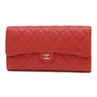 Pre-owned Chanel Matelasse Red Color Long Wallet (bi-fold) ()