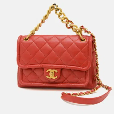 Pre-owned Chanel Matelasse Red Lambskin Chain Shoulder Bag