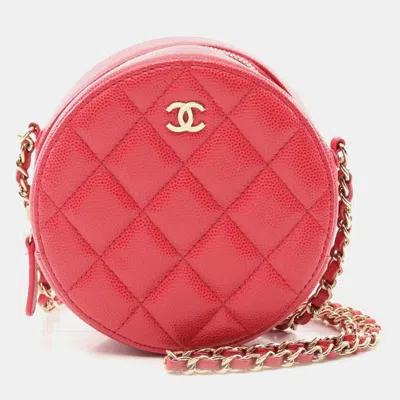 Pre-owned Chanel Matelasse Round Mini Shoulder Bag Calfskin (cowhide) Red